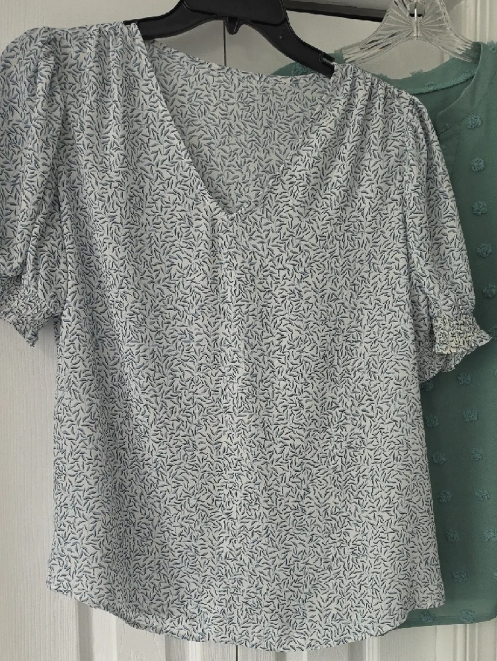 Set Of Women’s Textured Flutter Sleeve Top - Light Blue, White, Patterned, Green - Picture 4 of 5